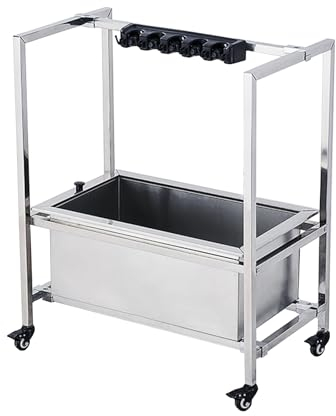 TRGCJGH Rolling Reinigungswagen mit Besenhalterung, Gerätehalter Edelstahl für Reinigungszubehör (73cm/28.7in,5 Slots and 6 Hooks)