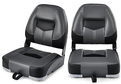 GYMAX Lot de 2 Sièges de Bateau Pliants, Chaises Confortables avec Dossier Ergonomique et Siège Rembourré, Fabrication Anti-Usure, Convient pour Yacht, Bateau de Pêche (Noir)