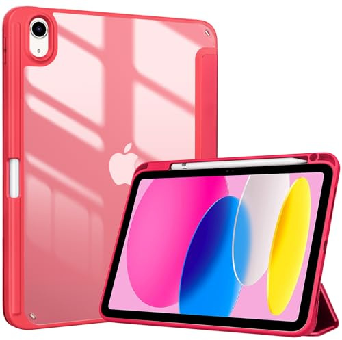 ProCase Hülle für iPad (A16) 11 Generation 2025 | iPad 10 Generation 10,9 2022 Schutzhülle mit Stifthalter Stoßfeste Smart Case Cover Auto Schlafen/Wachen -Rot