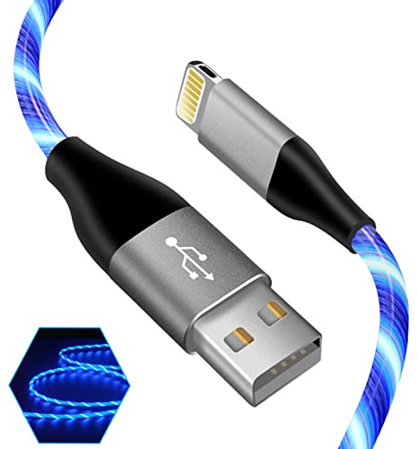 LED-iPhone-Ladekabel, Apple-MFi-zertifiziert, USB-A-auf-Lightning-Schnellladekabel, kompatibel mit iPhone 13 Pro Max 12 Mini 11 X XS XR 8 7P 6S 5S iPad iPod Touch mehr (91 cm, Blau)