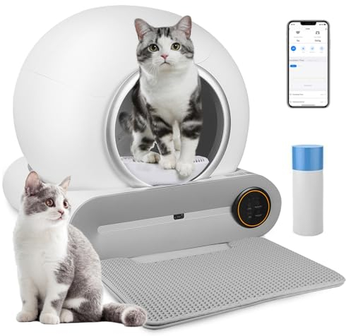 TaFoyu Selbstreinigende Katzentoilette 65L, 4 Sensoren/APP-Steuerung, Automatisches Katzenklo für Mehrere Katzen, Elektrisches Katzenklo, Weiß, Klein, Für Katzen, Unisex, Alle Altersgruppen