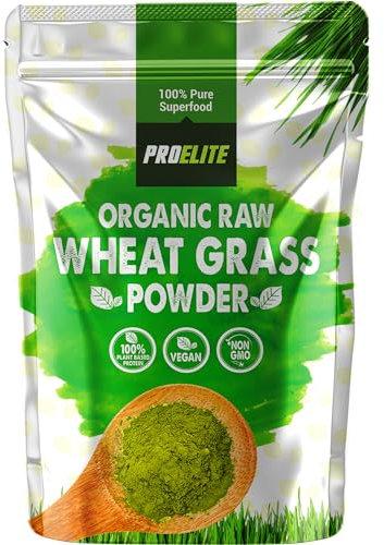 Organic Wheatgrass Powder 250g Premium EU High in Iron & Fibre to Support Energy and Stress, Vegan Keto Superfood Supergreen Raw Natural Wheatgrass Powder Juice, Wheat Grass Shots PROELITE