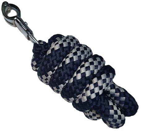 Brama-West Führstrick Soft & Dick - Anbindestrick für Pferde, Ponys, Shettys - Panikhaken - ca.180cm - Navy/Silber