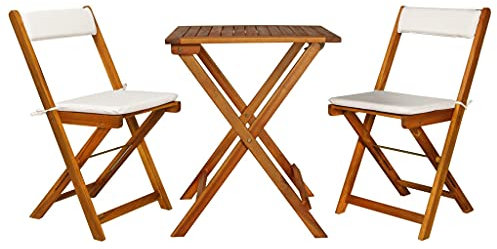 HETFTJN 3-TLG. Bistro-Set, Gartenset Tisch Und Stühle Balkon Sessel Lounge Tisch Balkon Tisch Und Stühle Geeignet für Balkon Garten Wenig Platz Außen Klappbar mit Auflagen Massivholz Akazie