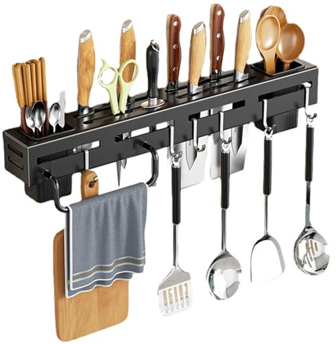 ETUCYNG Portacuchillos de pared, portacuchillos de pared, portacubiertos de pared | Soporte de pared multifuncional para cuchillos, instalación sin punzones, con ganchos para tijeras, tenedores y