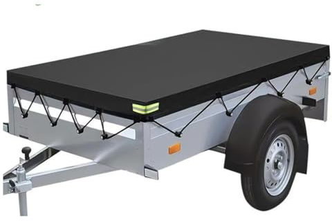 Anhängerplane Flachplane 214 x 122 x 13 cm Anhängerabdeckung PVC wasserdichte & reißfeste mit Planenseil Reflexstreifen Ösen für Stema BÖckmann PKW Hänger 750 kg