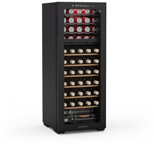 Klarstein Bovella 55 duo+ vinoteca - 55 botellas, 2 zonas, 5-18°c, control táctil, iluminación led, protección uv, independiente, nevera vinos