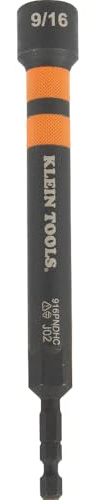 Klein Tools 916PNDHC 9/16-Inch Magnetic Color-Coded Power Nut Driver, SAE, Impact-Rated Hollow Nut Driver with 5-Inch Extended Reach Shaft