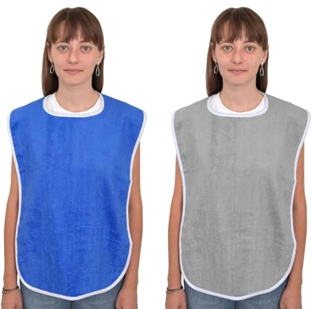 2 Pièces Bavoirs en Tissu Éponge Protection de Vêtements pour Adultes, Hommes, Femmes, Personnes Âgées et Handicapées