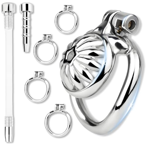 SeLgurFos Floraler Keuschheitskäfig Herren mit Gürtel und Metall/Silikon Dilator Edelstahl Topf Abdeckung Chastity Cage Männer Sklaven Sexspielzeug SM Bondage (45mm)