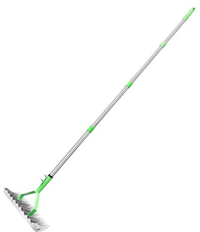 Gralara Rastrello di Paglia Crepa Strumento per sarchiatore Giardino Diserbo Allentamento del Terreno Cura del Prato Giardino Foglie Rastrello Resistente, with 1.3 M Handle