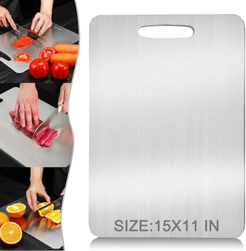Tabla de cortar de titanio 2025, tablas de cortar grandes de acero de 15 x 11 pulgadas para cocina, tabla de cortar de acero inoxidable, alfombrilla de corte de titanio duradera para el hogar