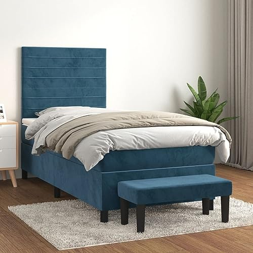 KTHLBRH Bettgestell Familienbett Doppelbett Schlafzimmer möbel Boxspringbett mit Matratze Dunkelblau 90x190 cm Samt