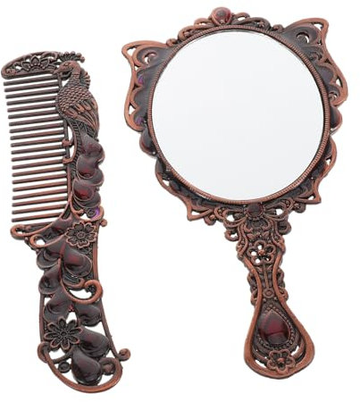 LIFKOME Vintage-kosmetikset Mit Spiegel Und Kamm Metallspiegel Reise-Make-up-Tool Tragbares Set Mit Taschenspiegel Und Haarbürste Dekorativ Für Mädchen Und Frau Retro Und Praktisch