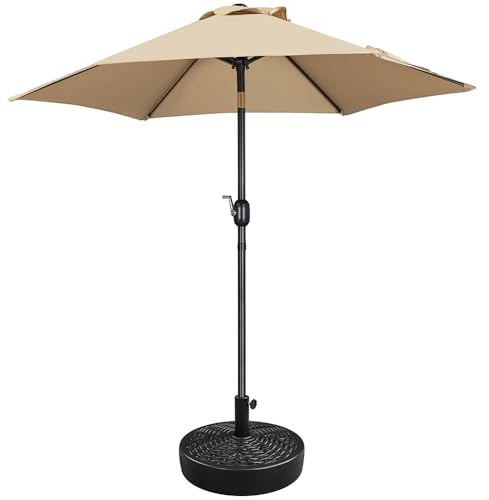 Yaheetech Sonnenschirm mit Schirmständer Φ 230 cm Gartenschirm mit Schirmhalter 22 L Wasser / 36 kg Sand Befüllbar Neigbar für Garten/Balkon/Terrasse/Markt, Hellbraun