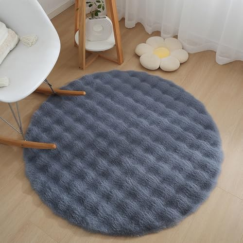 KRIPINC Tapis Fausse Fourrure, Tapis Shaggy, Tapis Rond 100cm, Gris