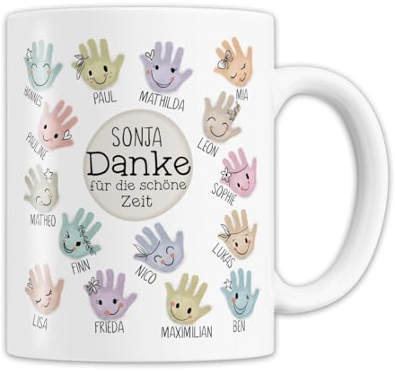 Abschiedsgeschenk Kindergarten, Kita & Schule, Erzieherin und Lehrer Tasse | Personalisiertes Geschenk Handabdruck, Weihnachten Dankeschön