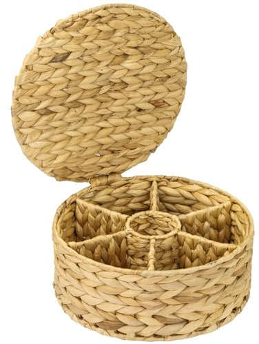 HMF Teebox für Teebeutel geflochten aus Wasserhyazinthe, Tee Aufbewahrungsbox mit 7 großen Fächern | 27 x 27 x 11 cm