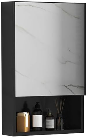 Armadio moderno in lega di alluminio da bagno con specchio rettangolare a parete armadio da bagno per camera da letto soggiorno e toilette Svart 40x11x65cm/16x4x26in