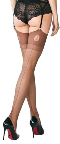 Seamed Nylon Stocking Point Heel Coffee Brown, M/L