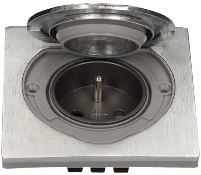 Steckdose für Unterputzmontage IP44 Edelstahl - Schuko Steckdose für die Wand außen - mit Klapp-Deckel 230V 1-fach