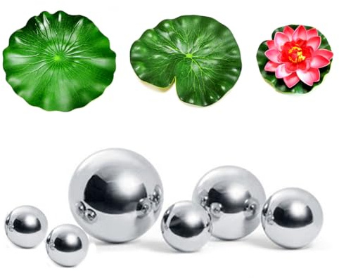 Lot de 6 mini boules flottantes pour mini étang avec 3 feuilles de lotus flottantes pour décoration de bassin, de terrasse, fontaine solaire de jardin, balcon, bassin, boules de bassin, boules de