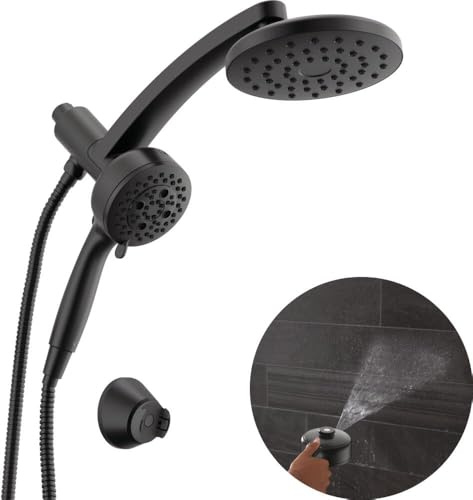 Delta 7-Setting PivotPro 3-in-1 Combination Shower Head with ProClean Spray, Matte Black Round Shower Head Rainfall with Handheld Spray, 1.75 GPM, Matte Black 58600-BL