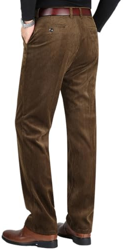 Oanviso Homme Pantalon en Velours Chino Pantalons avec Poches Hiver Chaud Vintage Baggy Doux Élastique Business Jambe Large Pants de Costume Coupe Droite A Marron XL