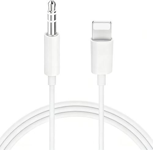 1 PCS iPhoneTo 3.5mm Aux Cable For iPhone – 1M Car Audio Adapter For iPhone 13/12/11, iPod, Compatible With Car Stereo, Headphones & Home Speakers – Slim Design, Tangle-Free Audio Cable (White)