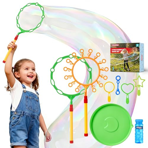 SYNCFUN Giant Bubble Wands Set Bulk with Bubble Solution for Kids Summer Outdoor Toy Game Activity Party Favors, 8 Pcs Giant Bubble Maker with Tray, 20.5 Large Wand Set for Boys Girls Kids