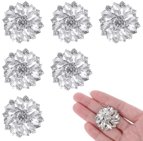 6 Stück Knöpfe Silber Strass Blumenknöpfe für Strickjacken Kristallknöpfe