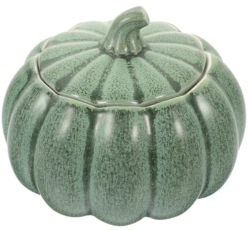 JOINPAYA Cuenco de Cerámica Forma de Calabaza 500ml, Tarro de Calabaza Tapa en Color Verde, Tazón Grande para Sopa y Guisados, Vajilla de Porcelana para Cocina y Hogar, Recipiente