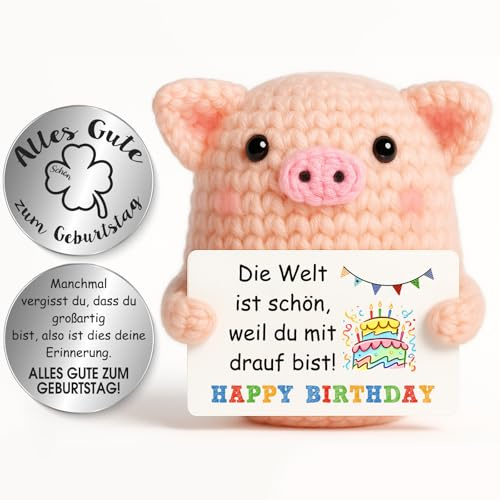 Tixlux Pocket Hug Geburtstagsgeschenk, Kreative Strickwolle Schwein Dekofigur und Kleine Umarmung Glücksbringer, Geburtstagsgeschenk für Freundin, Familie oder Kollegen