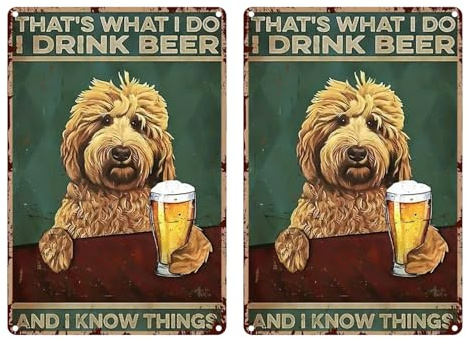 GDFHBD 2 Pieces Of Retro Dog Beer Tin Paintings, Fun Printing, Wear-Resistant And Not Easy To Rust, Punch-Free And Easy To Install, Wall Decoration Signs.