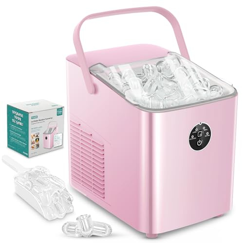 FOHERE Macchina Ghiaccio 14KG/24h, Cubetti/5 Min, Autopulente, 2 Dimensioni | con Maniglia, Funzionamento Silenzioso, Con Cestello e Paletta per il Ghiaccio,per Casa, Cucina, Ufficio, Campeggio