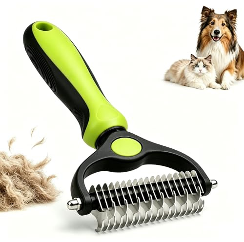 Pettine e rastrello per sottopelo per cani e gatti, spazzola per rimuovere nodi e peli aggrovigliati per cani di taglia piccola, media e grande 17+9, rimuove nodi e peli aggrovigliati (verde)