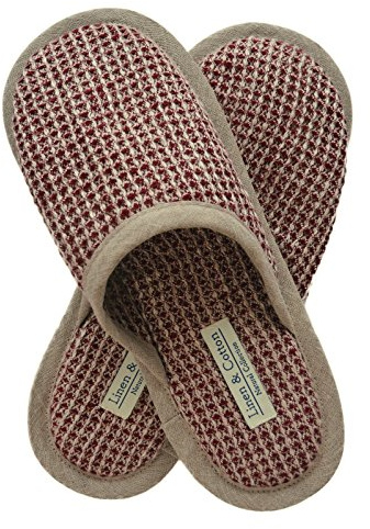 Linen & Cotton Chaussons de Bain de Luxe Hommes/Femmes TIGO - 100% Lin (Eur 39-40), Burgundy