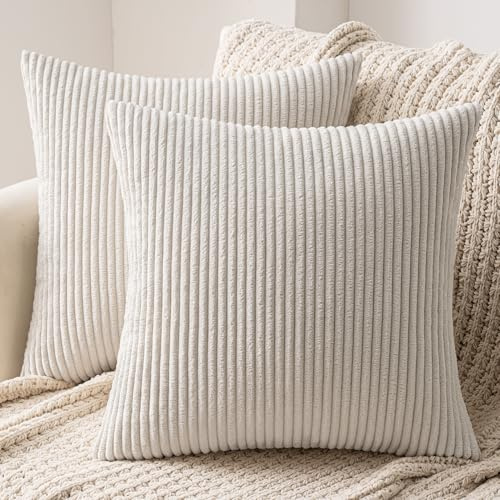 MIULEE Funda Cojines para Sofá Funda de Almohada de Corduroy Súper Suave Cojin de Pana a Rayas Decoración Moderna para Sofá Silla Cama Sala de Estar Dormitorio 45x45 cm 2 Piezas Beige