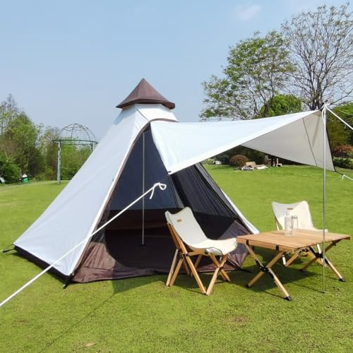 Leichtes, wasserdichtes Doppelschicht-Camping-Tipi-Zelt, Indianer-Tipi-Zelt, Jurte, Tipi-Zelt für Outdoor-Wandern. (Weiß)
