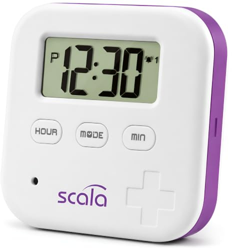 scala 20821 - Scatola portapillole a 4 scomparti, 5 sveglie, 45 g, colore: Bianco