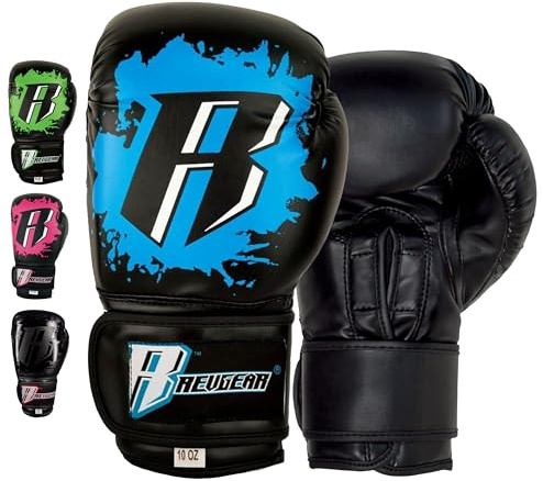 Revgear Kids Boxing Gloves, Youth Boxing Gloves, MMA Gloves, Muay Thai Punching Gloves - Combat Series, Protected Thumb, Durable Synthetic Leather, Ventilation, Wrist Support (Blue/Black, 6 OZ)
