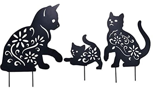 Cabilock Gartendeko Katze 3 Stücke Gartenstecker Metall Gartenfiguren Garten Statue Skulpturen Gartendeko Rost für Outdoor Rasen Dekoration