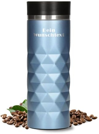 Personalisierter Thermobecher 450 ml - doppelwandiger Edelstahl Kaffeebecher to go - auslaufsicherer 360 Grad Deckel - Geschenkidee zu Weihnachten - Travel Mug hält Getränke lange warm