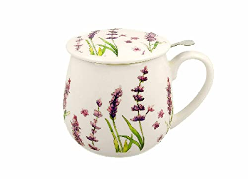 DUO FLORAL - Bicchiere da 430 ml CLASSIC LAVENDER con colino da tè, porcellana New Bone China