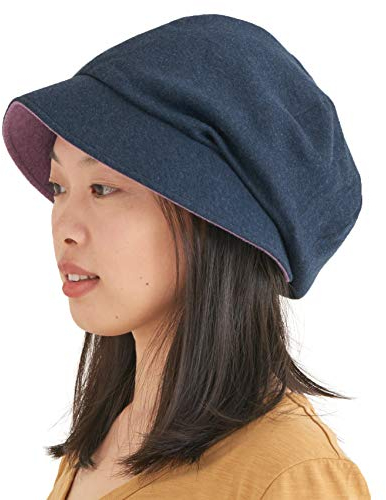 CHARM Sonnenhut Damen Sommer Mütze - Wendbar Faltbar Bio Baumwolle Japanisch Lila & Navy