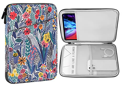 MoKo 9-11 Zoll Tablet Sleeve Tasche, Passend für 11inch iPad Air M3, iPad A16 2025, Pro 11 M4, iPad 10/9/8/7th, Galaxy Tab S9/S8/A8/A7, Schutztasche mit Tasche,Blaue Blattröschen