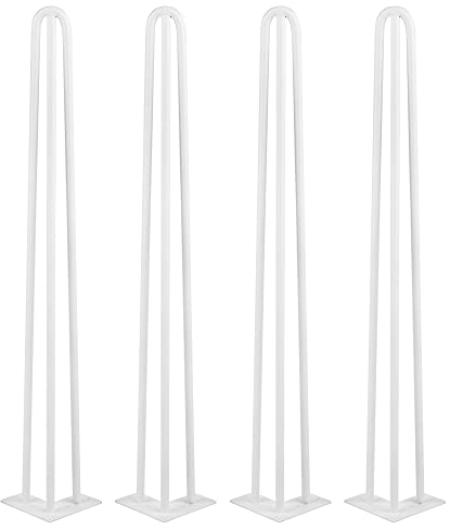 Füße aus Haarnadel, Set mit 4 Füßen, skandinavisches Möbelstück, 3 Zweige, Tischbeine mit 20 Schrauben und 4 Fußschonern, robuster Stahl, moderner Stil (71 cm, weiß)