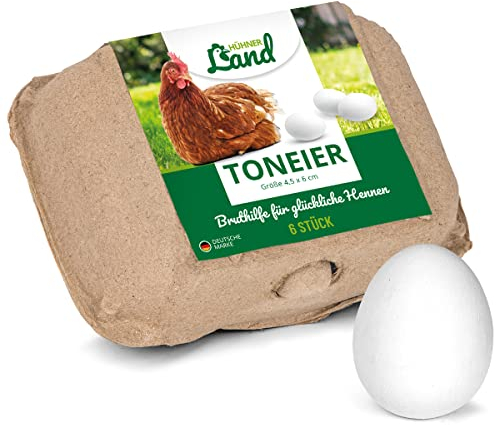 HÜHNER Land Toneier für Hühner 6 Stück – Bruthilfe, Gipseier Hühner, Naturgetreue Nesteier, Legeeier zur Bruthilfe, künstliche Hühnereier, Eier für Nestplatzbestimmung