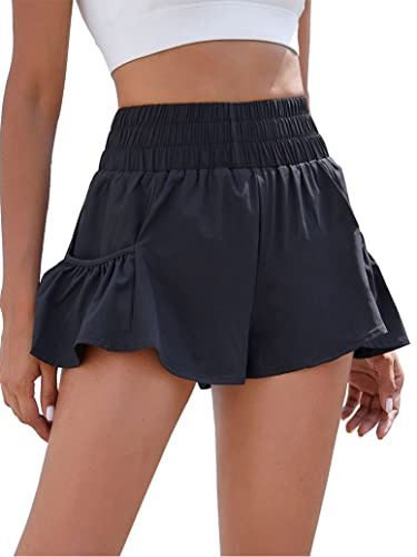 BMJL Womens Athletic Running Shorts Flowy Workout Ruffle Shorts(M,Black)