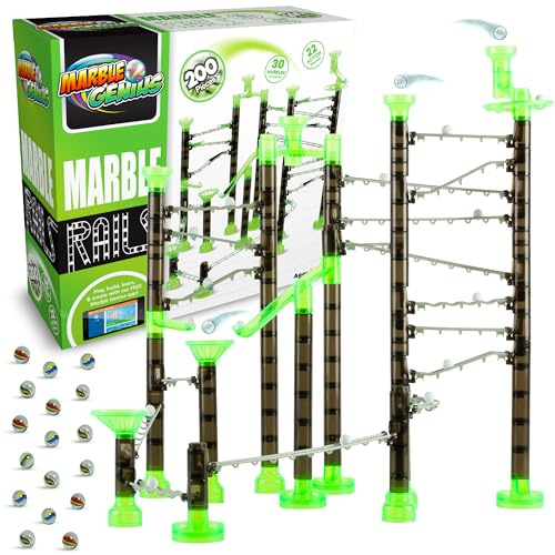 Marble Genius Marble Rails Starter Set, 200 Piece Marble Run for Kids 8+ (30 Marbles, 30 Rail Pieces, 12 Base Pieces & More), STEM, Full-Color Instructions, Great for Kids & Teens